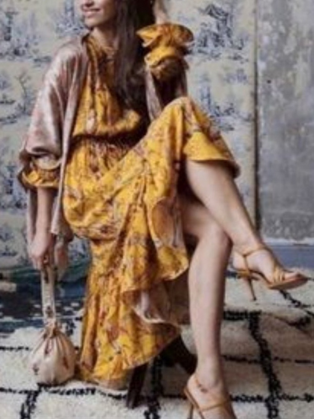 NWT Johanna Ortiz x H&M Yellow Floral Crepe Dress Size L - Picture 4 of 16